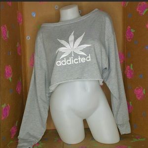 SHEIN Addicted Gray Cropped Sweatshirt Size XS